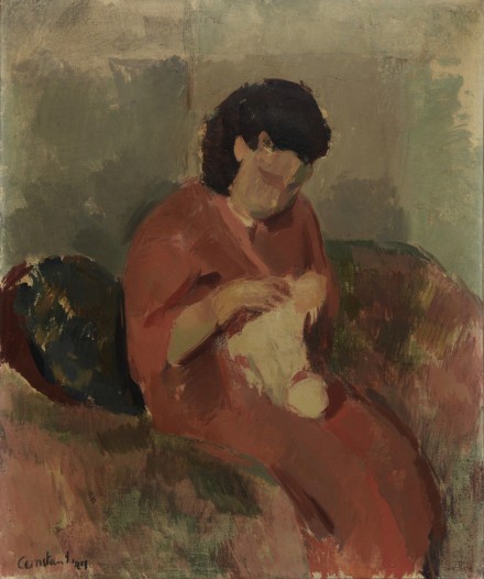 Constant Nieuwenhuys-ZT/Portret van Matie breiend, 1944